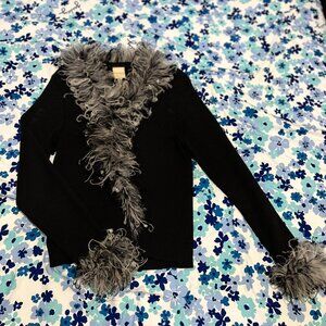 Vintage Von Saken Cardigan with Ostrich Feather Trim, Size Medium